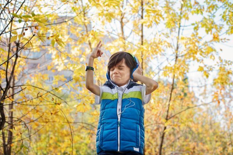 Boy listening to funny music